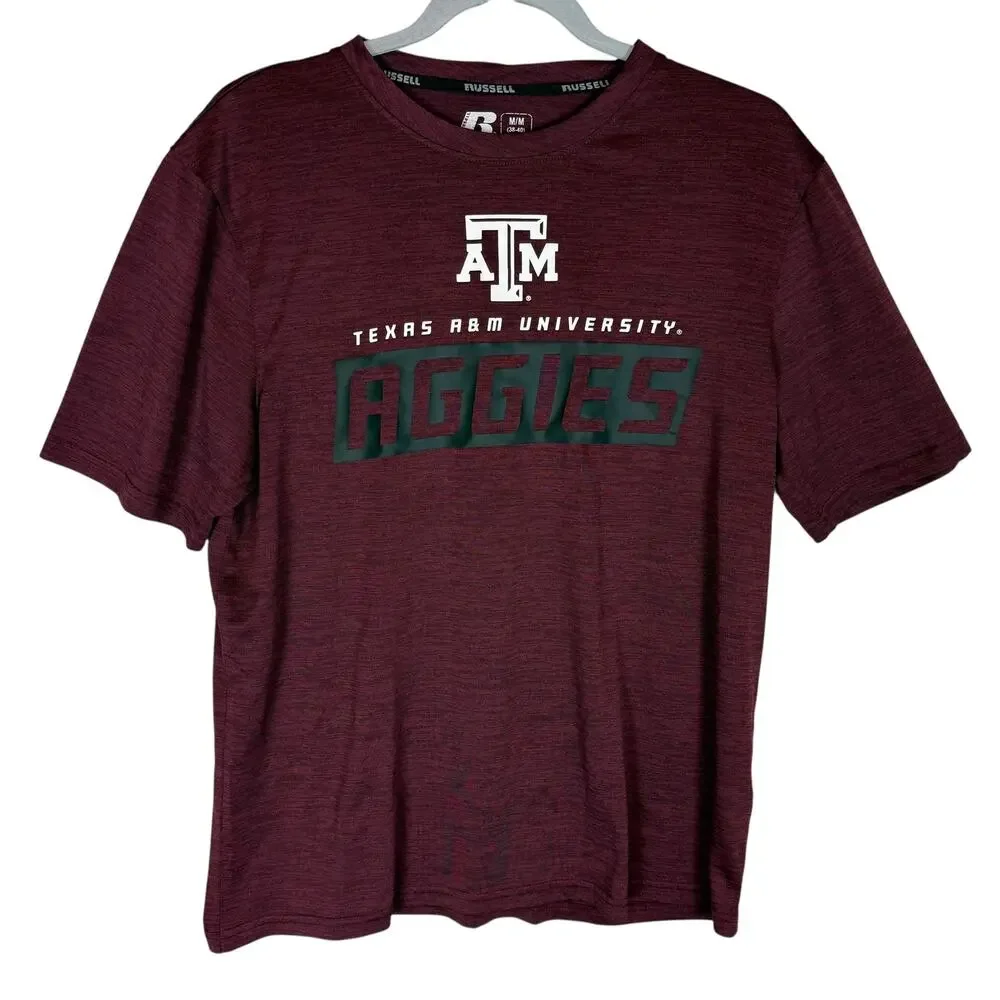 Russell Texas A&M Aggies T-Shirt Men's‎ Medium Maroon Crew Neck Short Sleeve